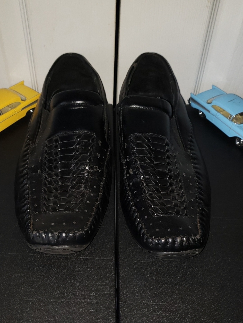 Evergreen Men's Leather Black Woven Slip-On Loafer Shoes